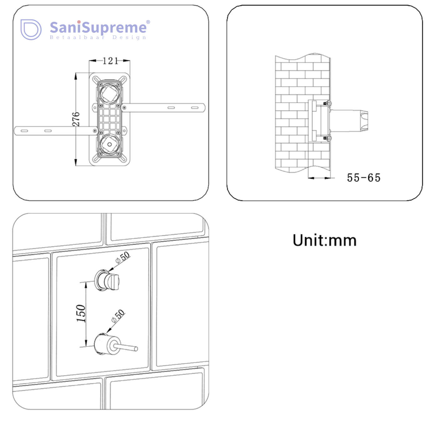 SaniSupreme® Doucheset Montana 8 inch / 20cm regendouche rond 2-weg zwart inbouw