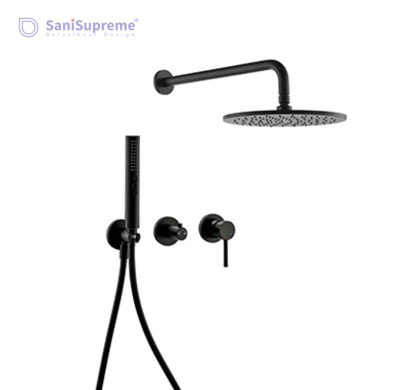SaniSupreme® Doucheset Montana 8 inch / 20cm regendouche rond 2-weg zwart inbouw