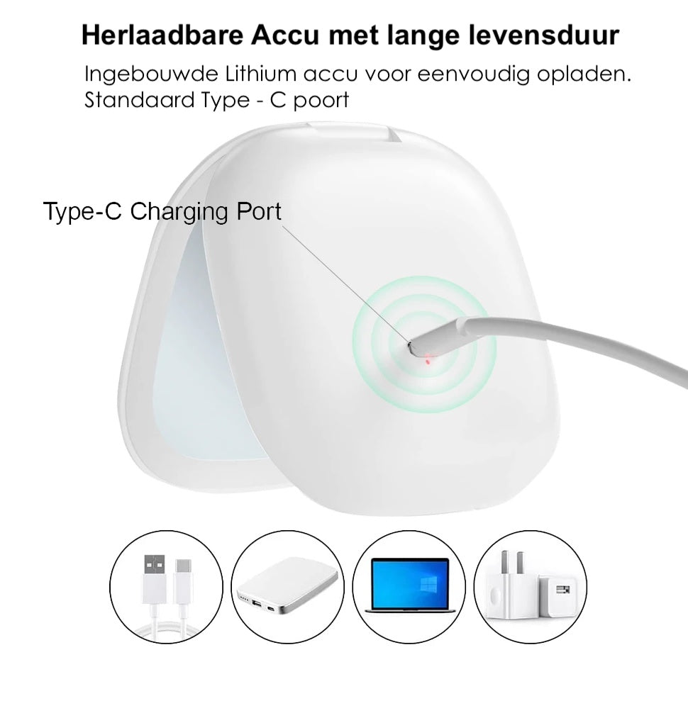 Mini Make-up spiegel VoordeelPaleis® HighLine met LED Verlichting USB 5x Vergroting Wit