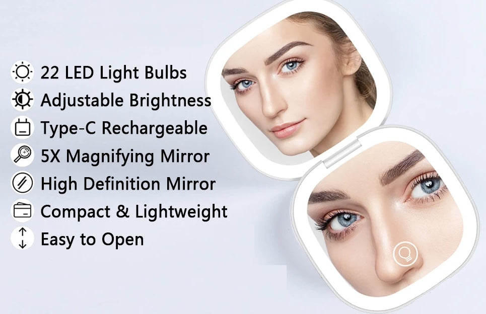Mini Make-up spiegel VoordeelPaleis® HighLine met LED Verlichting USB 5x Vergroting Wit