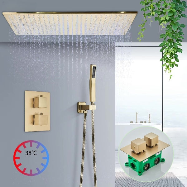 VoordeelPaleis® Doucheset Manhattan Premium Plafond 40x80 cm regendouche vierkant 2-weg goud geborsteld