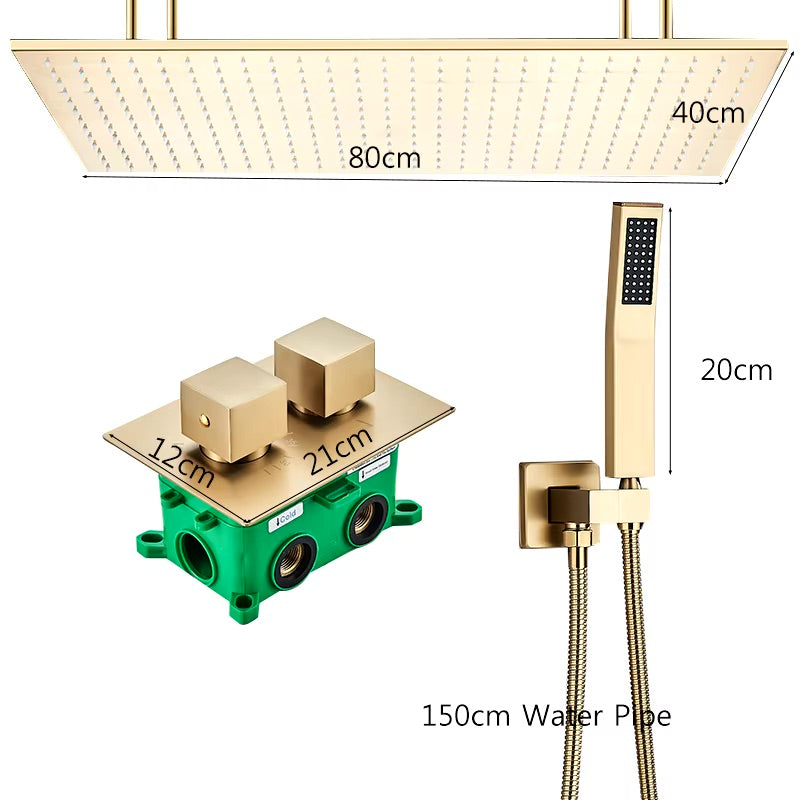 VoordeelPaleis® Doucheset Manhattan Premium Plafond 40x80 cm regendouche vierkant 2-weg goud geborsteld