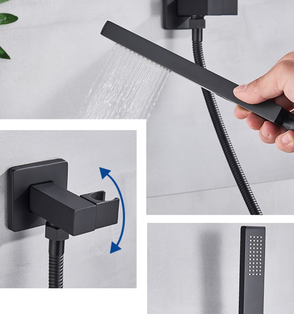 VoordeelPaleis® Doucheset Santiago 20 cm regendouche vierkant 2-weg zwart inbouw