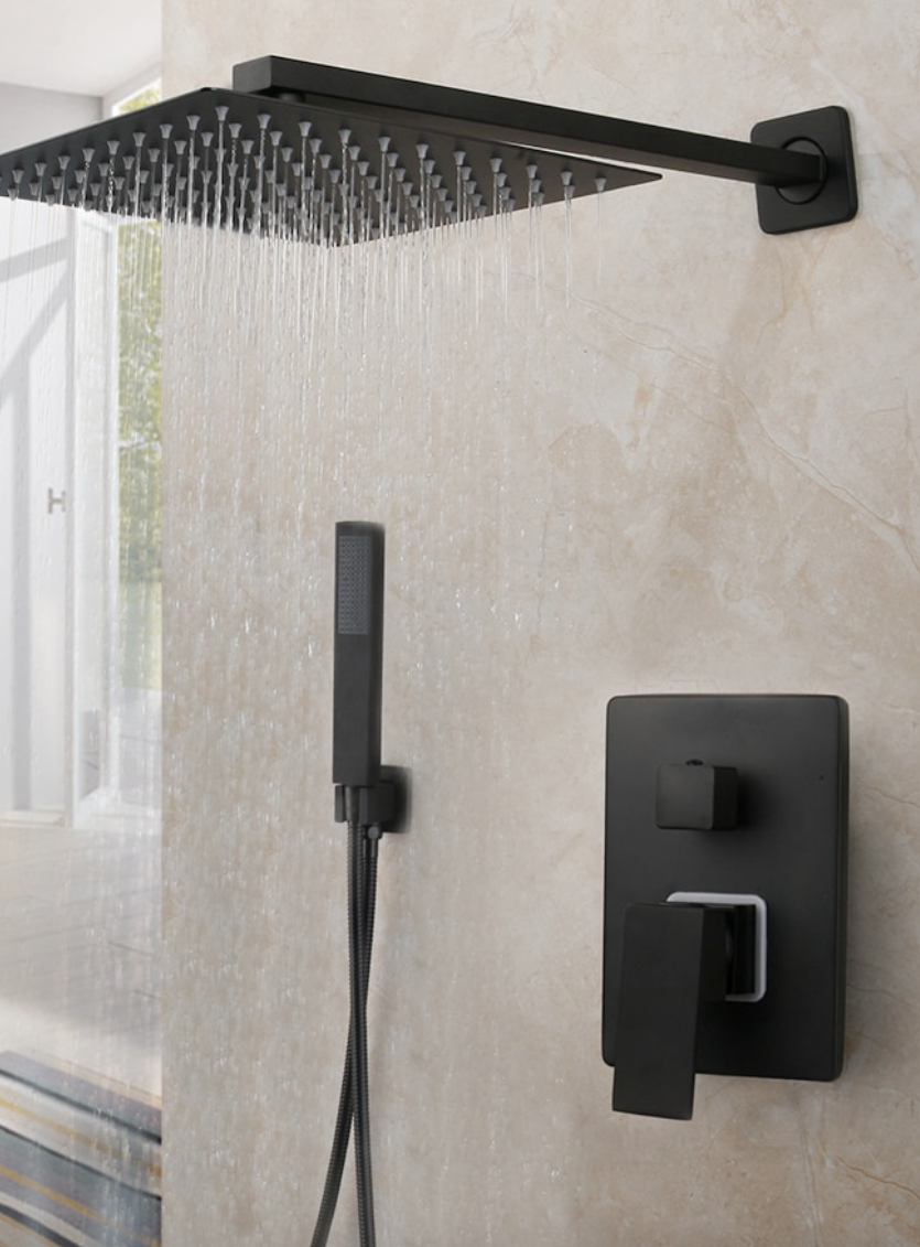 VoordeelPaleis® Doucheset Santiago 20 cm regendouche vierkant 2-weg zwart inbouw