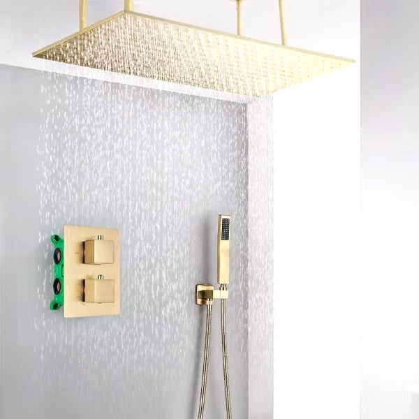 VoordeelPaleis® Doucheset Manhattan Premium Plafond 40x80 cm regendouche vierkant 2-weg goud geborsteld