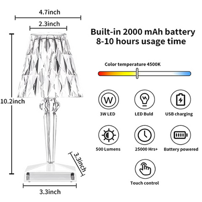 KristalGlow Touchlamp – Elegante Tafellamp met Touch Sensor en USB