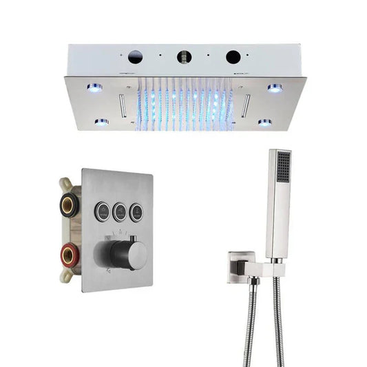 VoordeelPaleis® SmartPulse Plafond Thermostatische Doucheset Alicante 3 weg Inbouw Plafond LED regendouche La Paz RVS Geborsteld Nickel