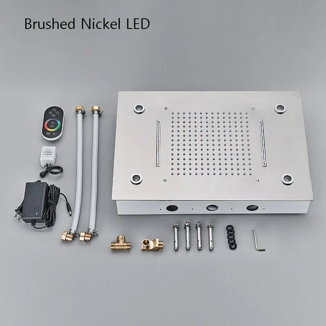VoordeelPaleis® SmartPulse Plafond Thermostatische Doucheset Alicante 3 weg Inbouw Plafond LED regendouche La Paz RVS Geborsteld Nickel