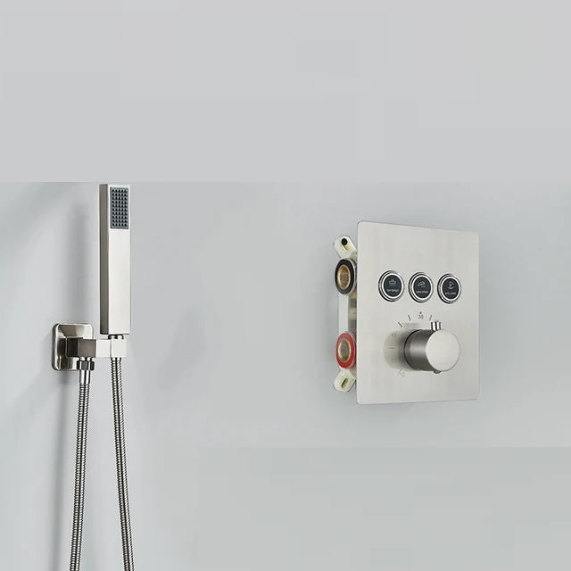 VoordeelPaleis® SmartPulse Plafond Thermostatische Doucheset Alicante 3 weg Inbouw Plafond LED regendouche La Paz RVS Geborsteld Nickel