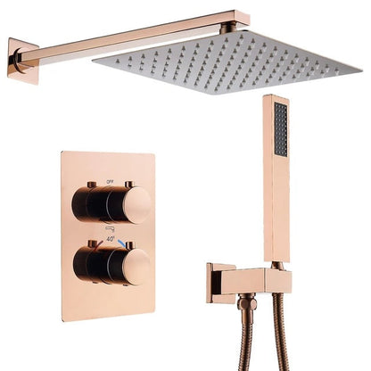 SaniSupreme Inbouw Regendouche 25 cm Set Marbella met Handdouche en Wanduitloop Geborsteld Koper