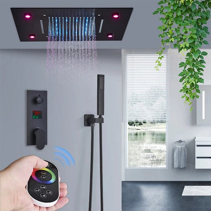 VoordeelPaleis® SmartPulse Plafond Thermostatische Doucheset Alicante 3 weg Inbouw Plafond LED regendouche La Paz Mat Zwart