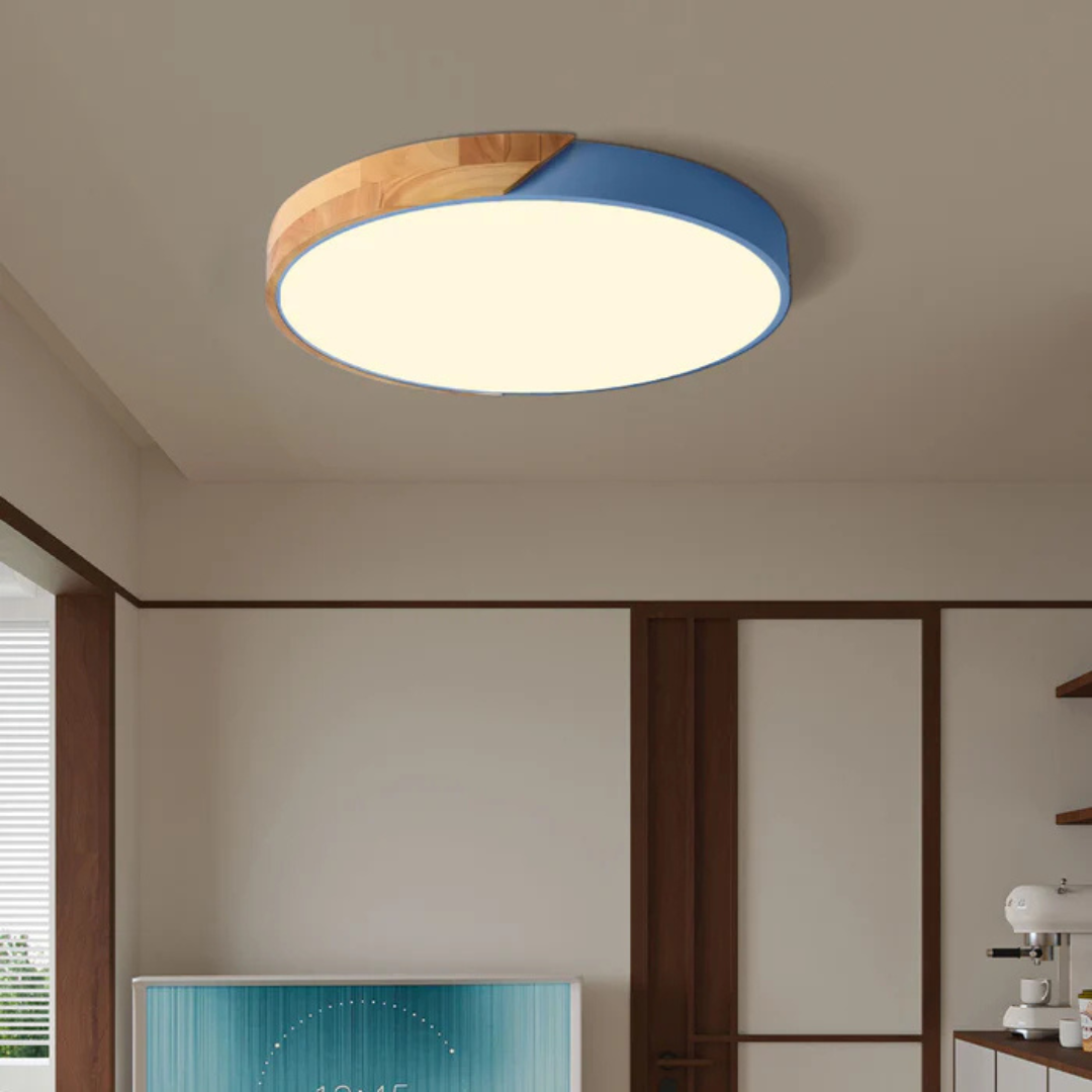 Scandinavische LED Plafondlamp met Hout – Stijlvolle Plafonnière voor Sfeervolle Verlichting
