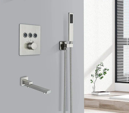 VoordeelPaleis® SmartPulse Plafond Thermostatische Doucheset Alicante 3 weg Inbouw Plafond LED regendouche La Paz RVS Geborsteld Nickel