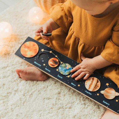 Houten Puzzel Zonnestelsel – Educatief Montessori Ontdekspel voor Peuters – Veilig en Duurzaam