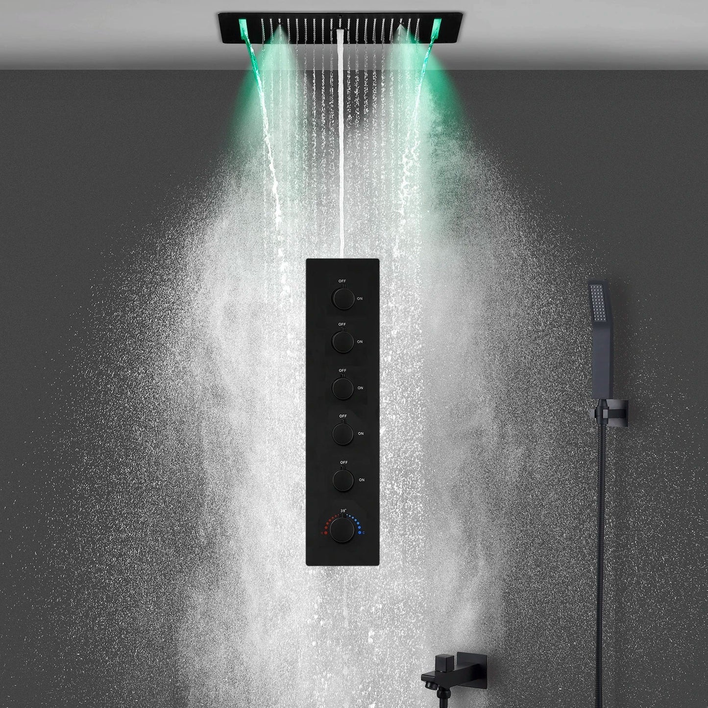 SaniSupreme® AquaTherme Plafond Thermostatische Doucheset Napels 6 weg Inbouw Plafond LED regendouche Mat Zwart