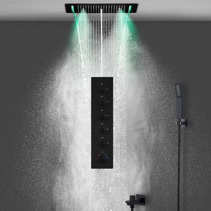 SaniSupreme® AquaTherme Plafond Thermostatische Doucheset Napels 6 weg Inbouw Plafond LED regendouche Mat Zwart