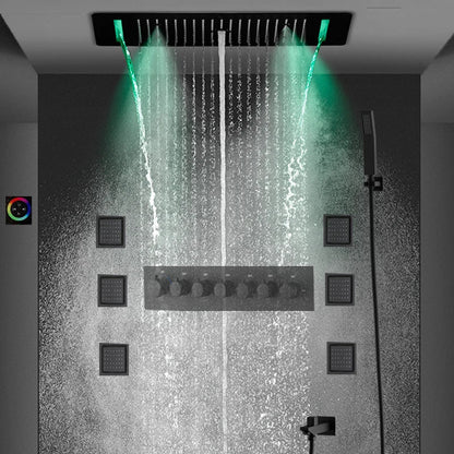 SaniSupreme® AquaTherme Plafond Thermostatische Doucheset Napels 6 weg Inbouw Plafond LED regendouche Mat Zwart