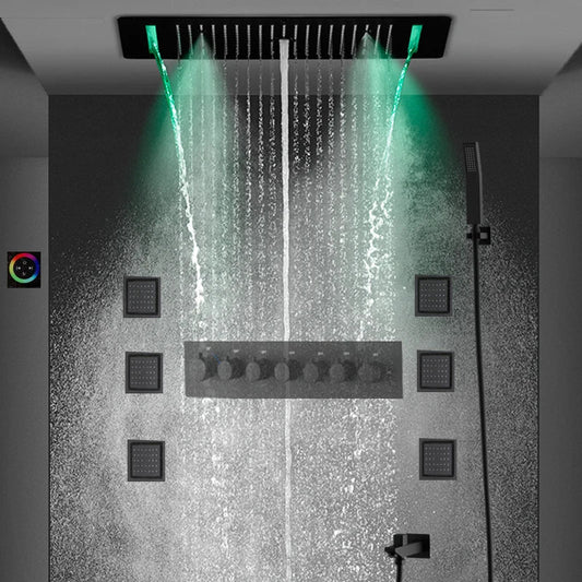 SaniSupreme® AquaTherme Plafond Thermostatische Doucheset Napels 6 weg Inbouw Plafond LED regendouche Mat Zwart