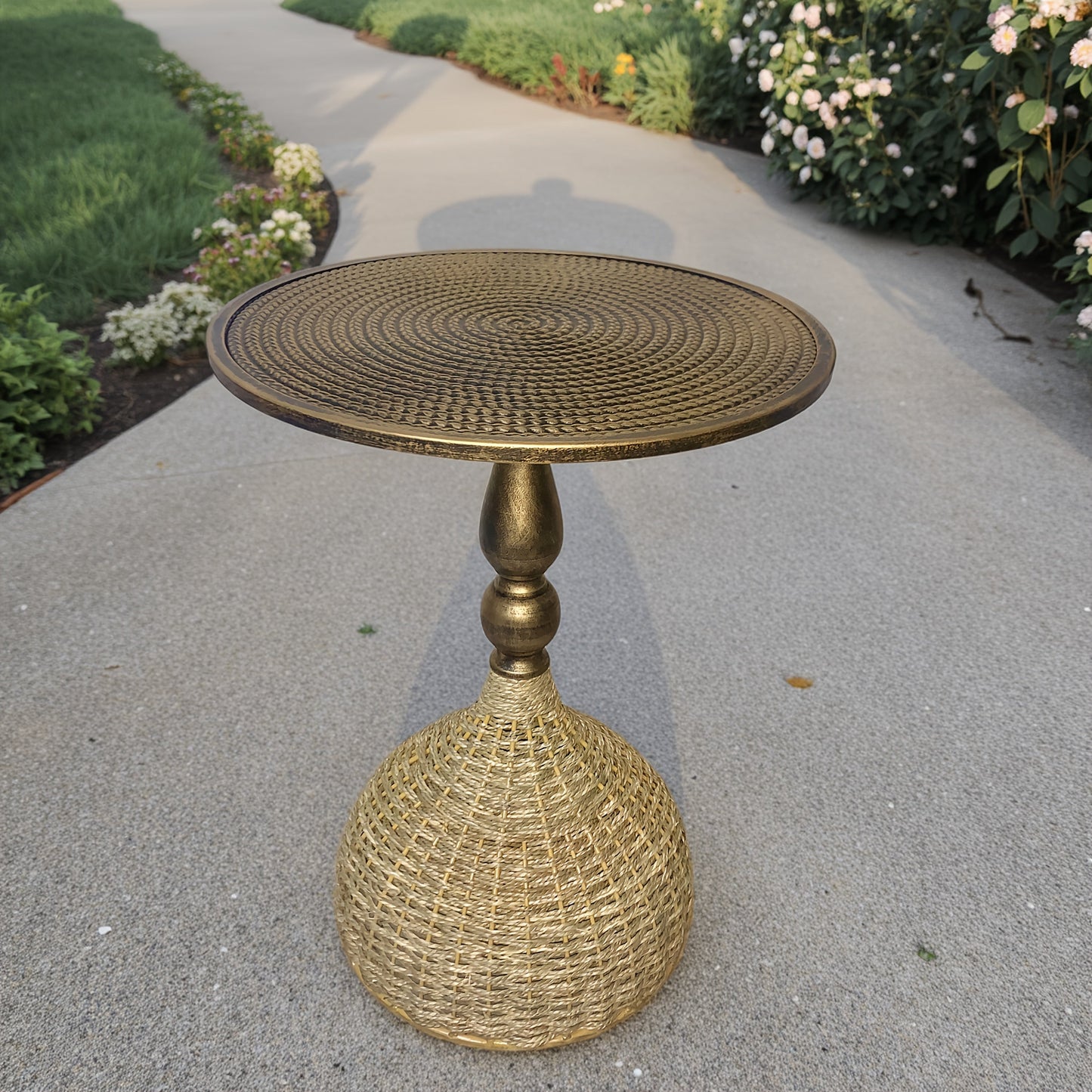Ronde Koffietafel van Watergras met IJzeren Frame – 52 cm Hoog