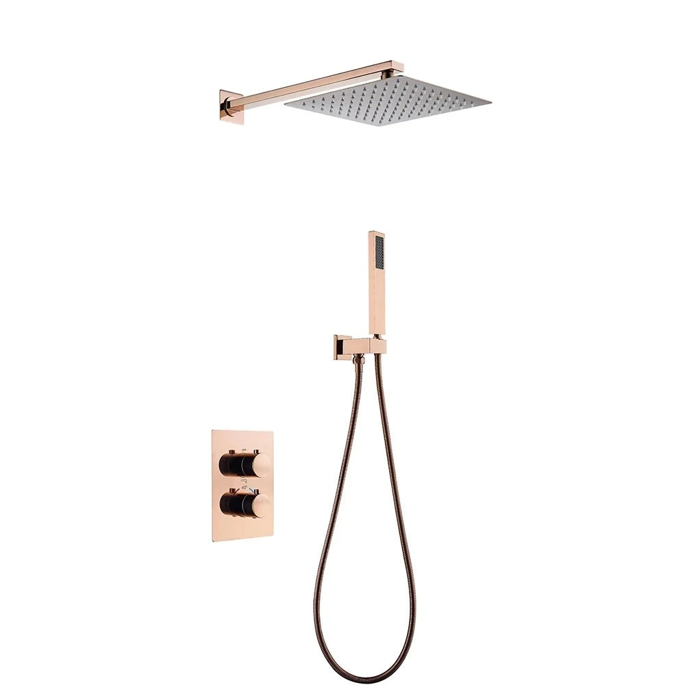 SaniSupreme Inbouw Regendouche 25 cm Set Marbella met Handdouche en Wanduitloop Geborsteld Koper