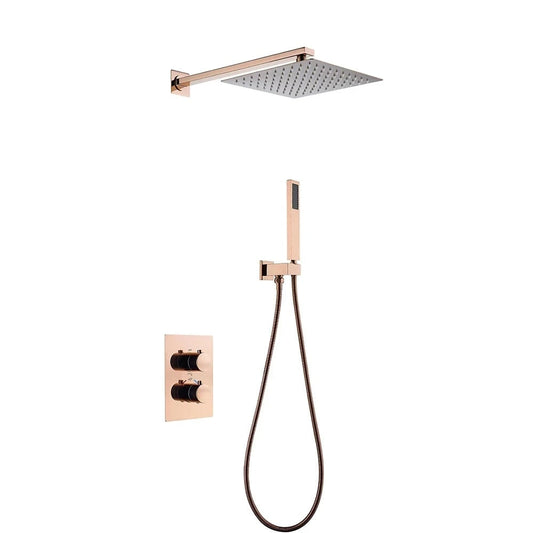 SaniSupreme Inbouw Regendouche 25 cm Set Marbella met Handdouche en Wanduitloop Geborsteld Koper