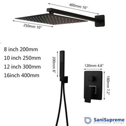 VoordeelPaleis® Doucheset Premium 40 cm. regendouche vierkant 2-weg zwart inbouw