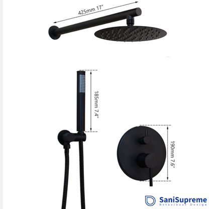 SaniSupreme Doucheset Yosemite 8 inch / 20cm regendouche rond 2-weg zwart inbouw