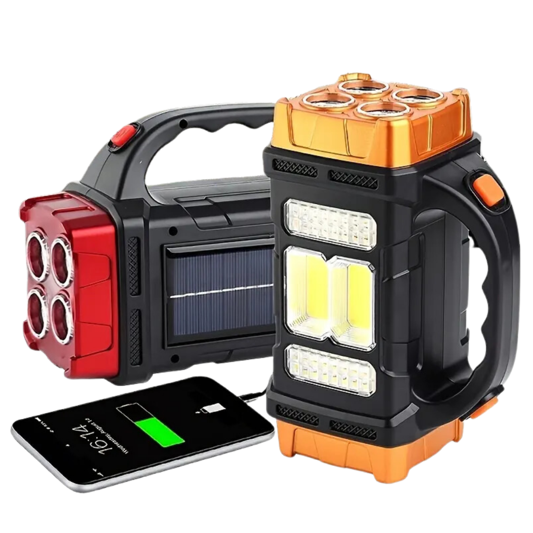 4-in-1 Nood Zaklamp – Powerbank | Oplaadbaar met Zonne-energie