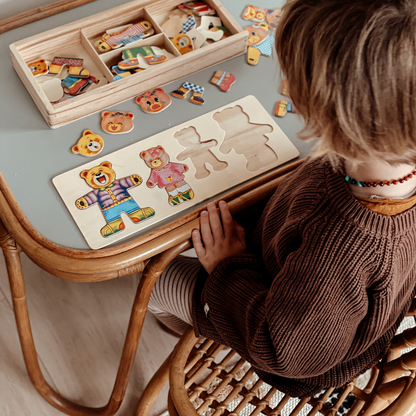 Houten Puzzel – Duurzaam Beukenhout, 100 Outfit Combinaties – Geschikt voor Kinderen vanaf 2 Jaar