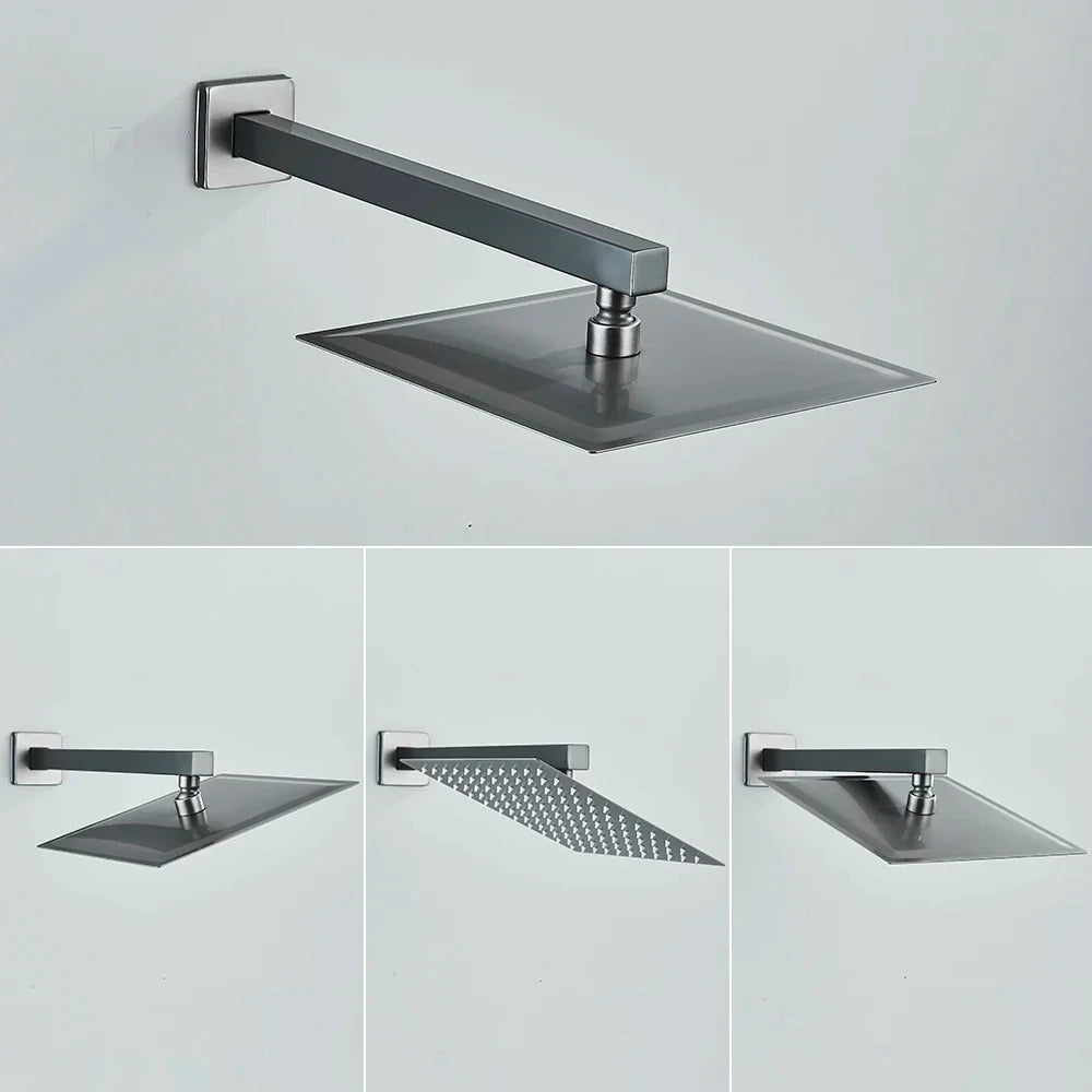 VoordeelPaleis® Doucheset Manhattan 10 inch regendouche vierkant 3-weg Gun Metal inbouw