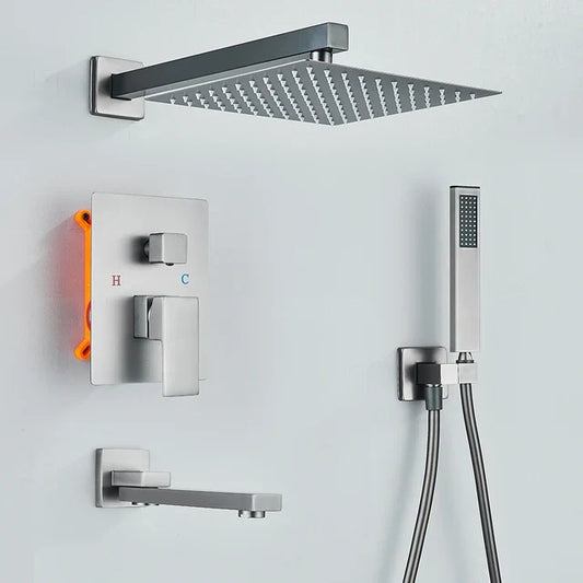 VoordeelPaleis® Doucheset Manhattan 10 inch regendouche vierkant 3-weg Gun Metal inbouw