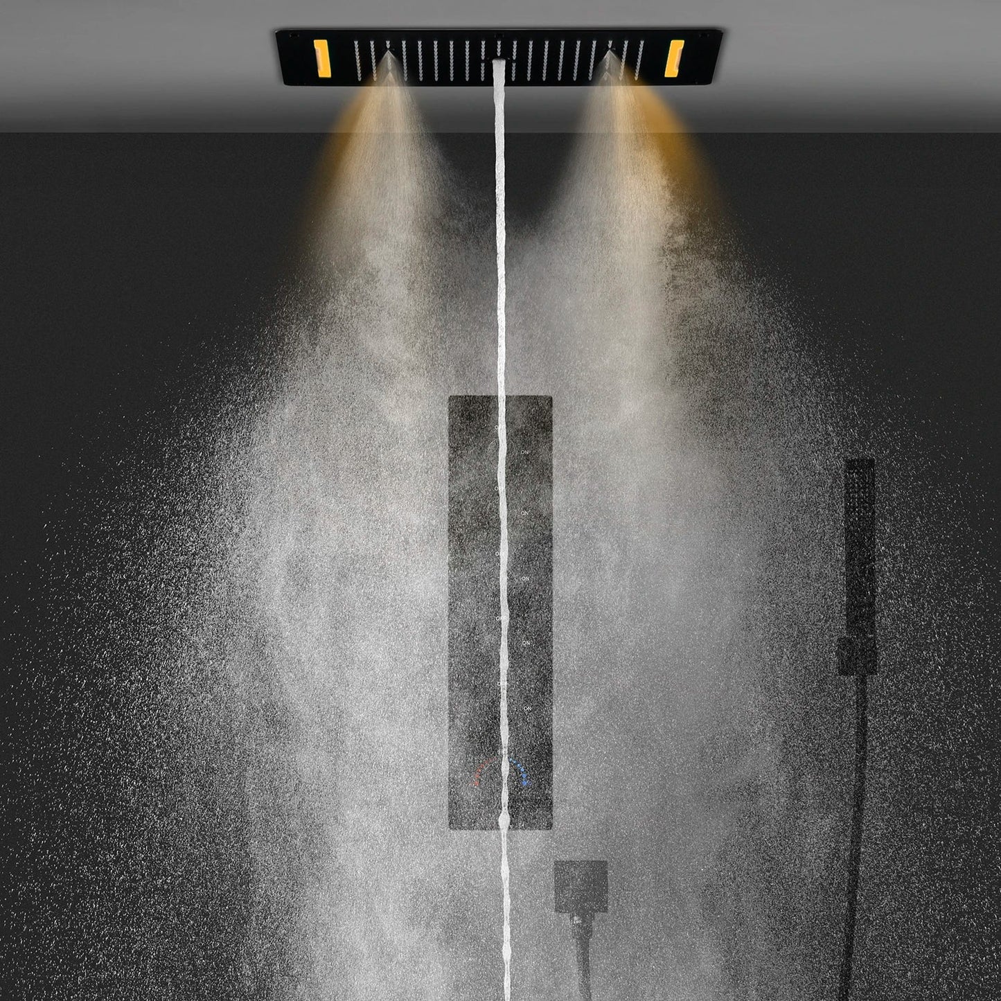 SaniSupreme® AquaTherme Plafond Thermostatische Doucheset Napels 6 weg Inbouw Plafond LED regendouche Mat Zwart