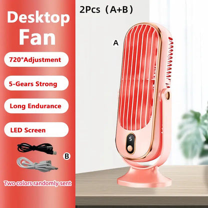 Draagbare Mini Airconditioner met USB-oplading – 5 Snelheden & 720° Rotatie