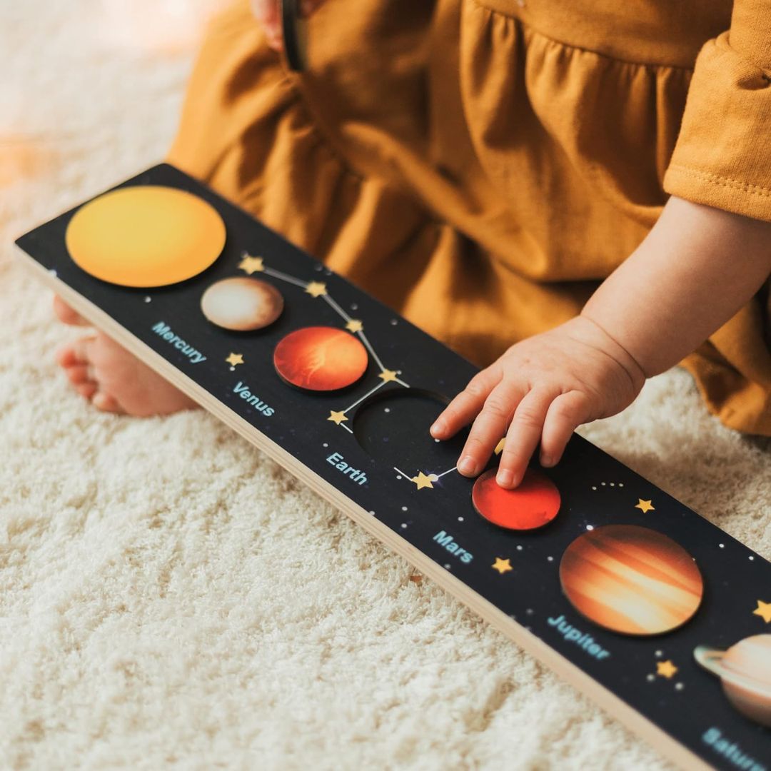 Houten Puzzel Zonnestelsel – Educatief Montessori Ontdekspel voor Peuters – Veilig en Duurzaam