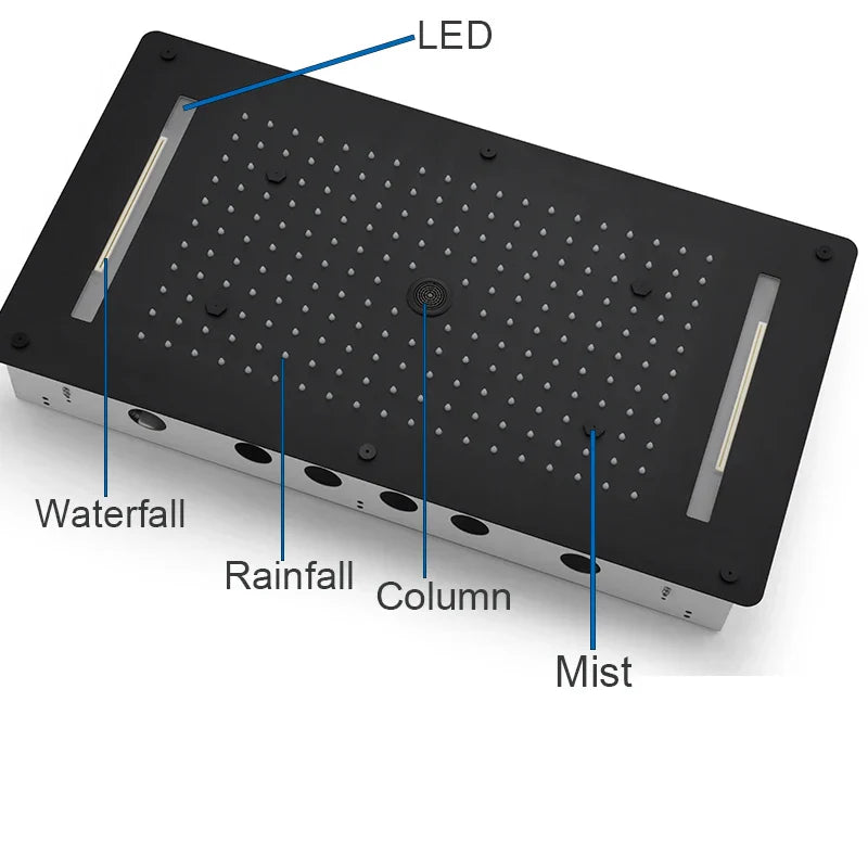 SaniSupreme® AquaTherme Plafond Thermostatische Doucheset Napels 6 weg Inbouw Plafond LED regendouche Mat Zwart