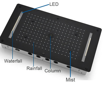 SaniSupreme® AquaTherme Plafond Thermostatische Doucheset Napels 6 weg Inbouw Plafond LED regendouche Mat Zwart