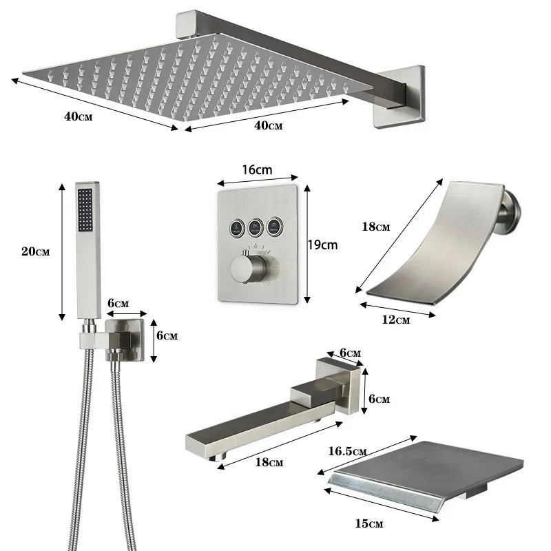 VoordeelPaleis® SmartPulse Plafond Thermostatische Doucheset Alicante 3 weg Inbouw Plafond LED regendouche La Paz RVS Geborsteld Nickel