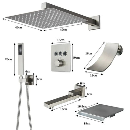 VoordeelPaleis® SmartPulse Plafond Thermostatische Doucheset Alicante 3 weg Inbouw Plafond LED regendouche La Paz RVS Geborsteld Nickel