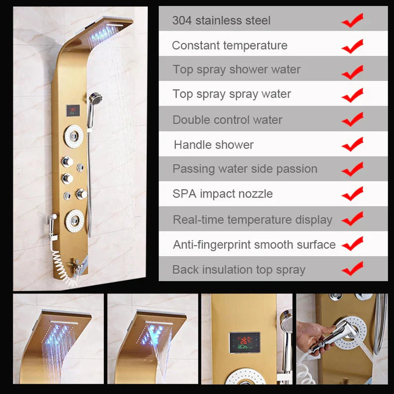 Douchepaneel Regendouche VoordeelPaleis® Palermo LCD Premium Goud Brushed