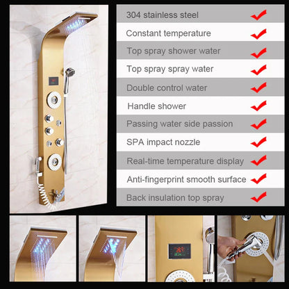 Douchepaneel Regendouche VoordeelPaleis® Palermo LCD Premium Goud Brushed