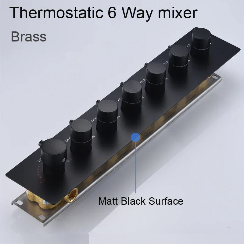 SaniSupreme® AquaTherme Plafond Thermostatische Doucheset Napels 6 weg Inbouw Plafond LED regendouche Mat Zwart