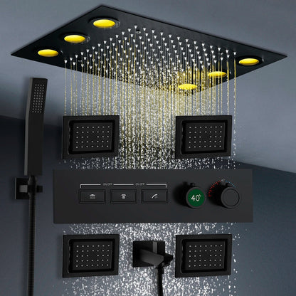 VoordeelPaleis® AquaTherme Plafond Thermostatische Doucheset Venetie 3 weg Inbouw Plafond LED regendouche Mat Zwart