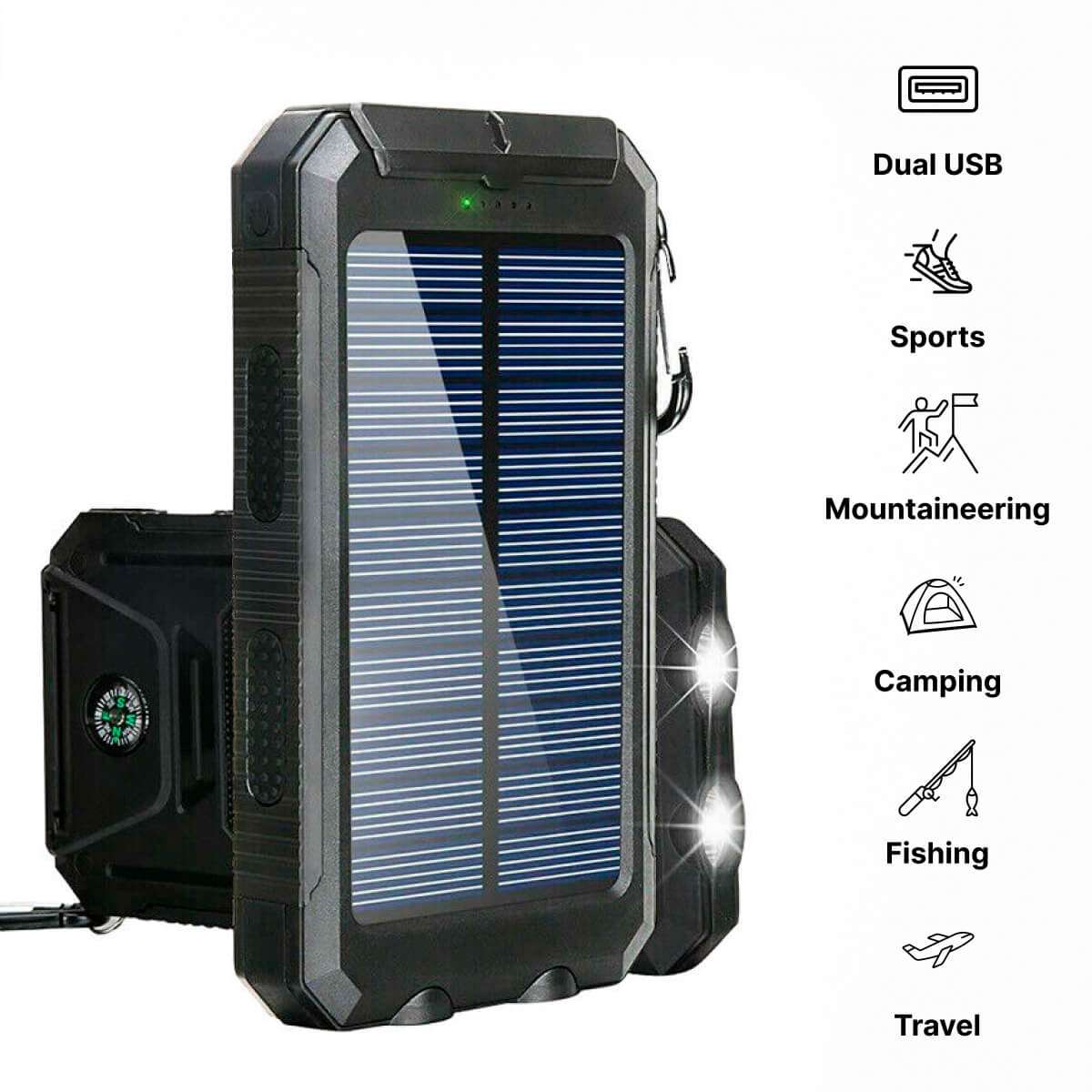SunVault – Draagbare Zonne-Powerbank 500.000mAh met Zaklamp & Waterdichte Behuizing