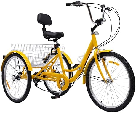 Volwassen Driewieler – 24 Inch | 3 Wielen Fiets met Versnellingen & Grote Mand | Verstelbaar & Comfortabel | Tot 120 kg Draagvermogen