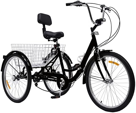 Volwassen Driewieler – 24 Inch | 3 Wielen Fiets met Versnellingen & Grote Mand | Verstelbaar & Comfortabel | Tot 120 kg Draagvermogen