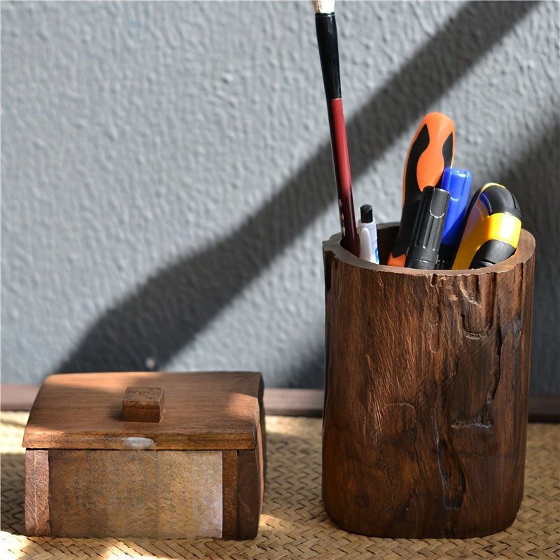 Handgemaakte Houten Pennenhouder – Uniek en Natuurlijke Look