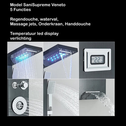 Douchepaneel Regendouche VoordeelPaleis® Venetia zwart met LED verlichting en Display
