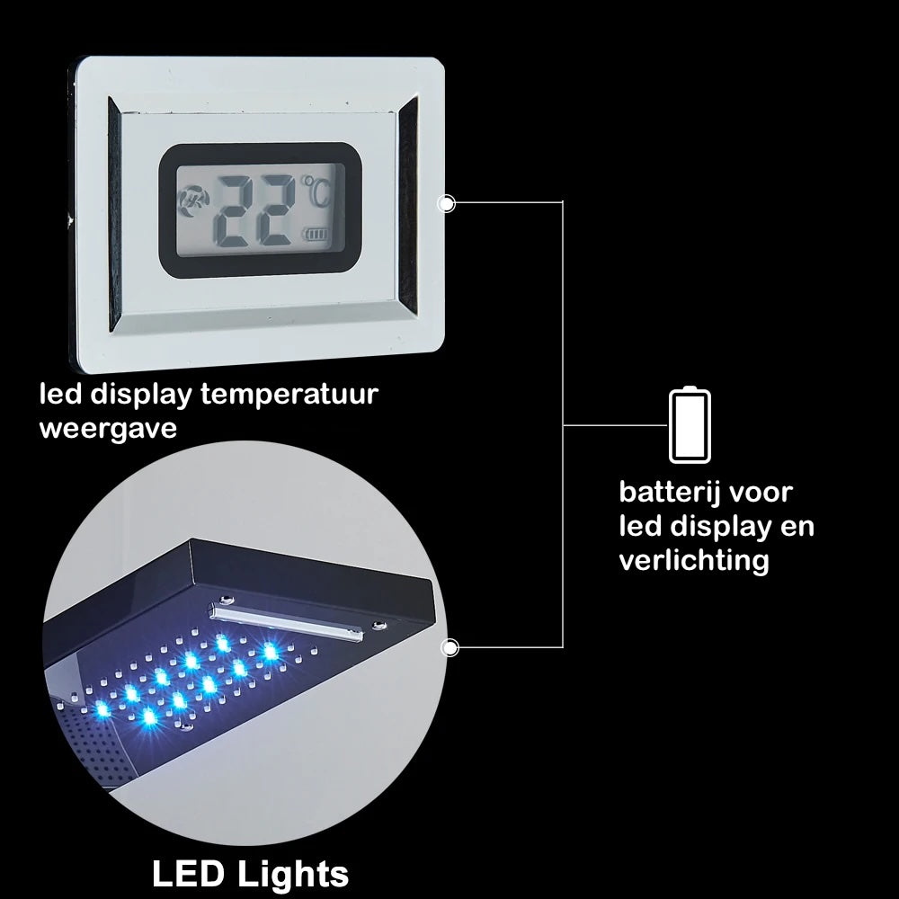 Douchepaneel Regendouche VoordeelPaleis® Venetia zwart met LED verlichting en Display