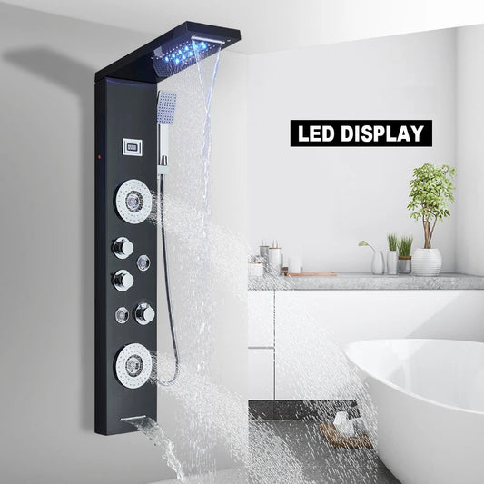 Douchepaneel Regendouche VoordeelPaleis® Venetia zwart met LED verlichting en Display