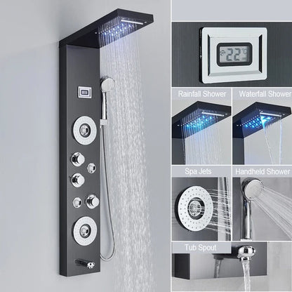 Douchepaneel Regendouche VoordeelPaleis® Venetia zwart met LED verlichting en Display